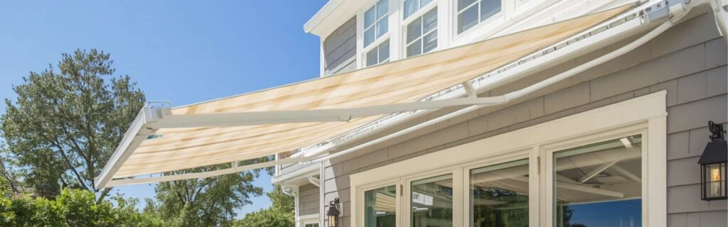 Estructura de un toldo moderno desplegado en una terraza soleada